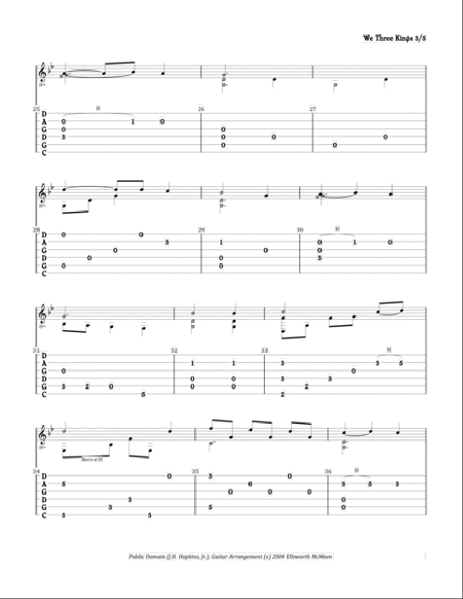 We Three Kings (For Fingerstyle Guitar Tuned CGDGAD) Acoustic Guitar scores gallery preview page 3