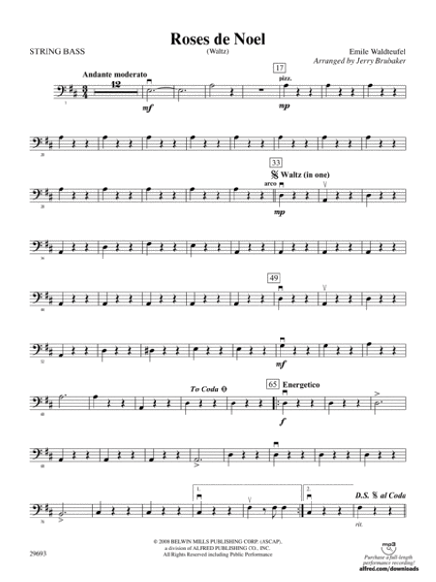 Roses de Noel (Waltz): String Bass Full Orchestra scores gallery preview page 1