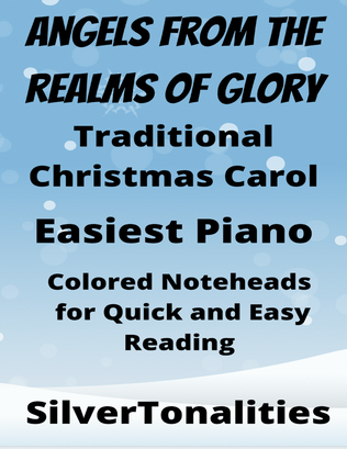Book cover for Angels from the Realms of Glory Easiest Piano Sheet Music with Colored Notation