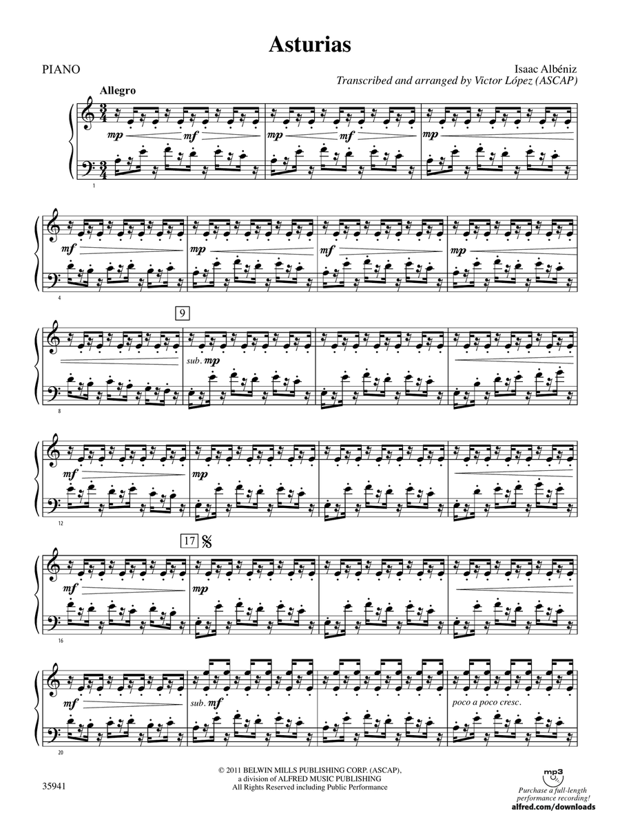 Asturias: Piano Accompaniment