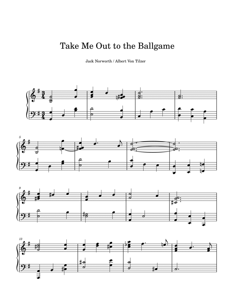 Take Me Out to the Ballgame Piano Solo scores gallery preview page 1