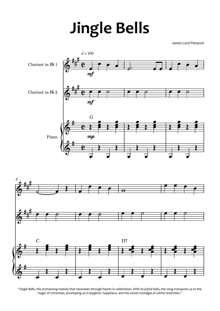 Jingle Bells Clarinet Duet scores gallery preview page 1
