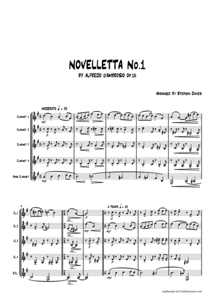 'Novelletta No.1' By Alfredo d'Ambrosio for Clarinet Quintet image number null