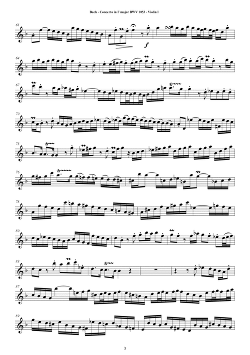 Bach - Concerto in F major BWV 1053 for String Quartet - Complete Parts image number null