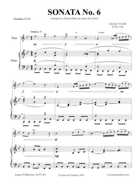 Vivaldi: Sonata No. 6 for Harp & Piano image number null