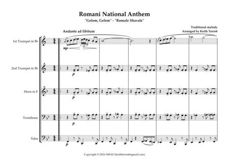 Romani National Anthem (Gelem, Gelem) for Brass Quintet image number null