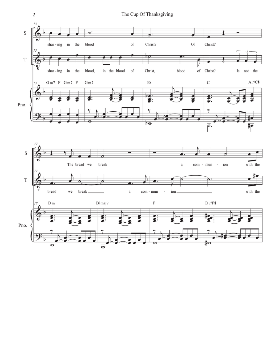 The Cup Of Thanksgiving (Duet for Soprano and Tenor solo) Tenor Voice scores gallery preview page 2