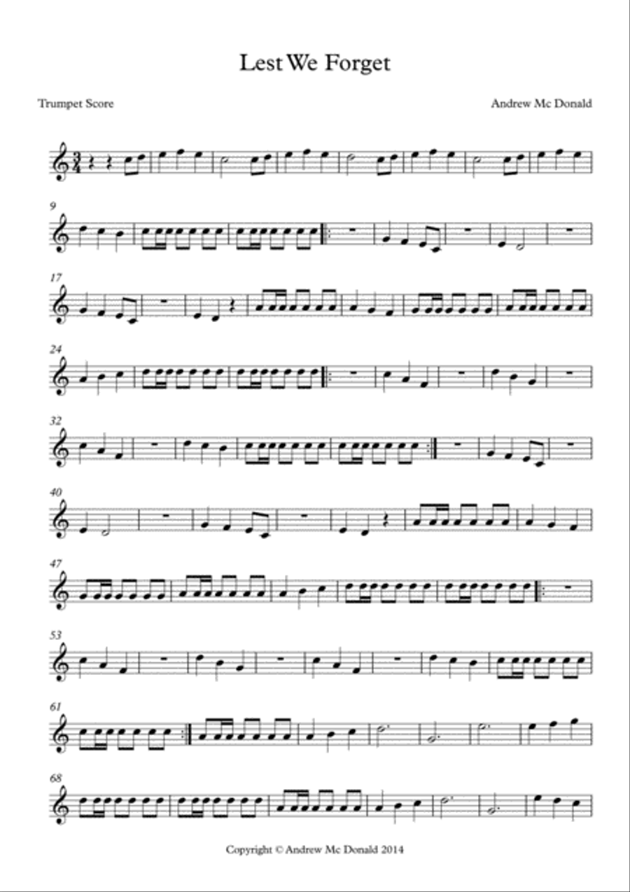 Lest We Forget Bb Trumpet Score B-Flat Trumpet scores gallery preview page 1
