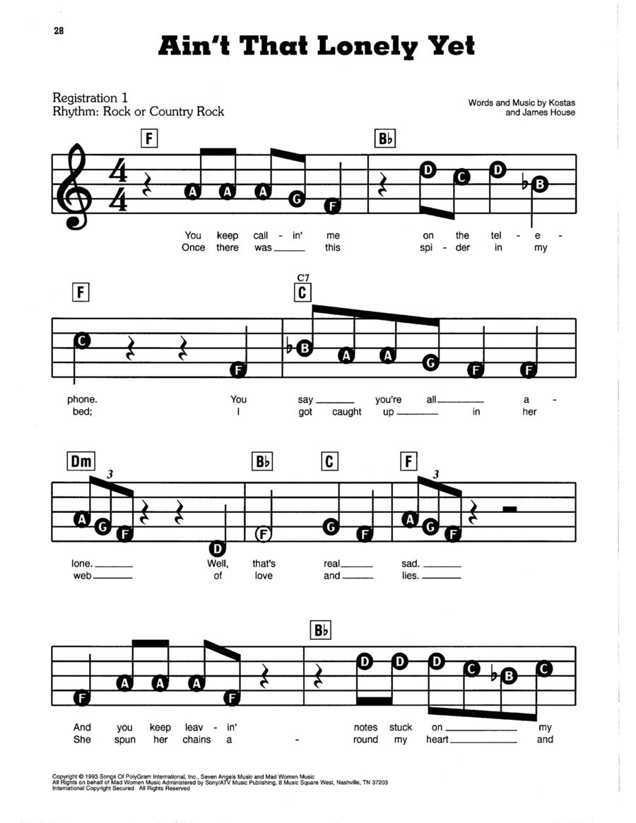 Ain't That Lonely Yet Easy Piano scores gallery preview page 1