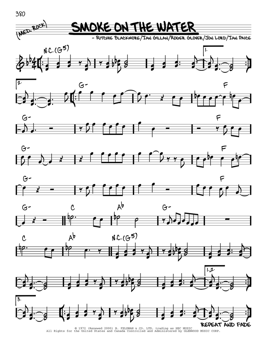 Smoke On The Water Piano scores gallery preview page 1