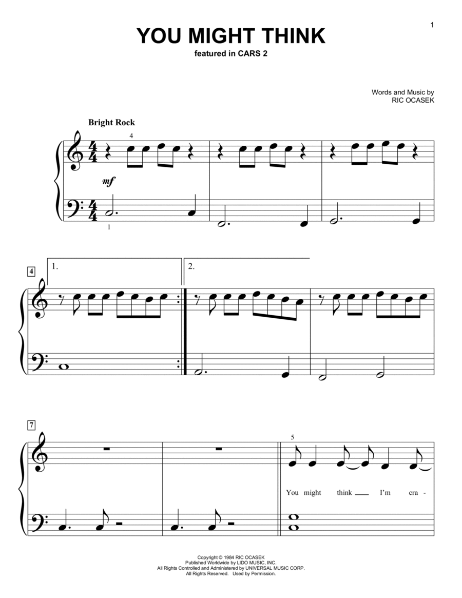 You Might Think (from Cars 2) Easy Piano scores gallery preview page 1
