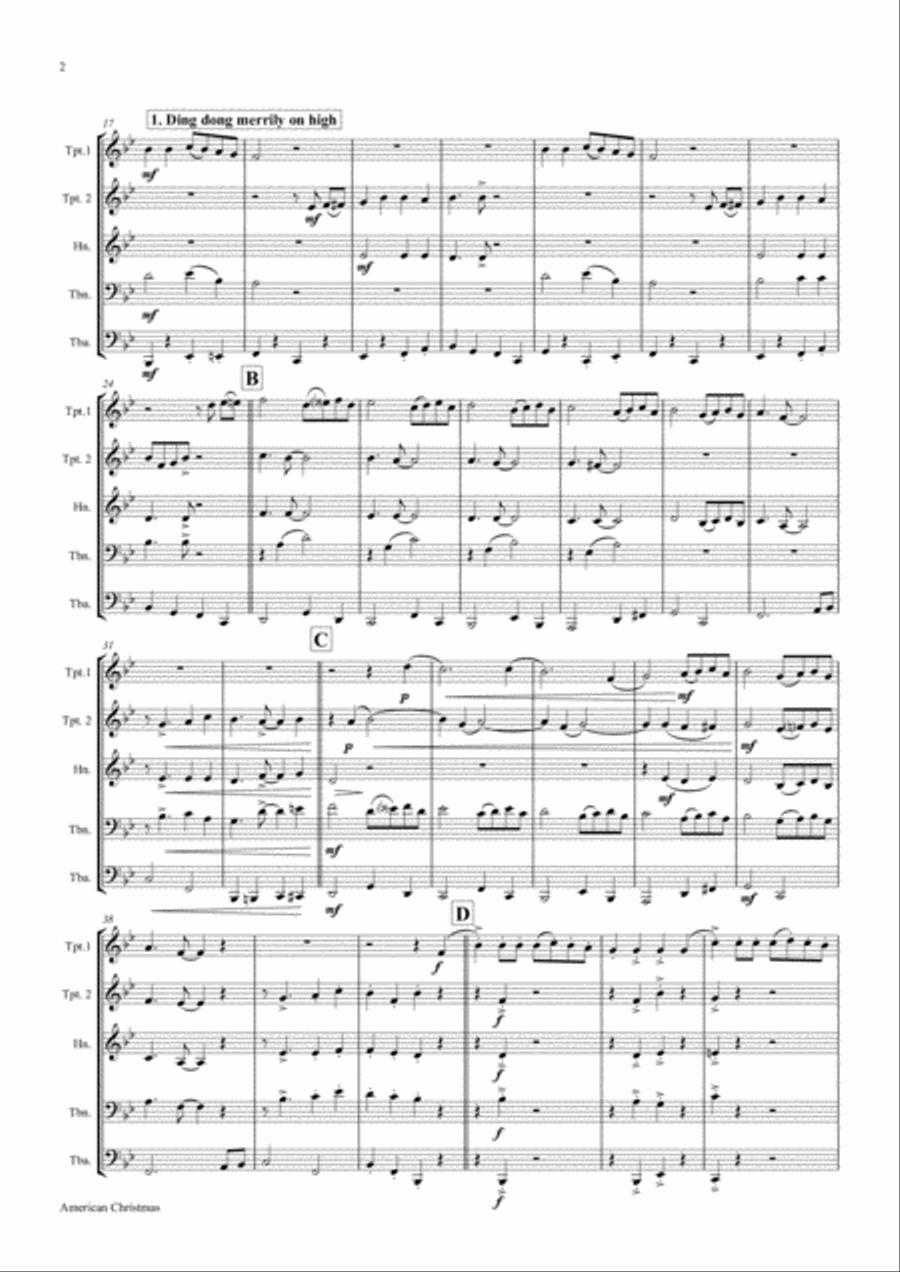 American Christmas - Mash up Rondo of best Christmas Songs - Brass Quintet Brass Quintet scores gallery preview page 3