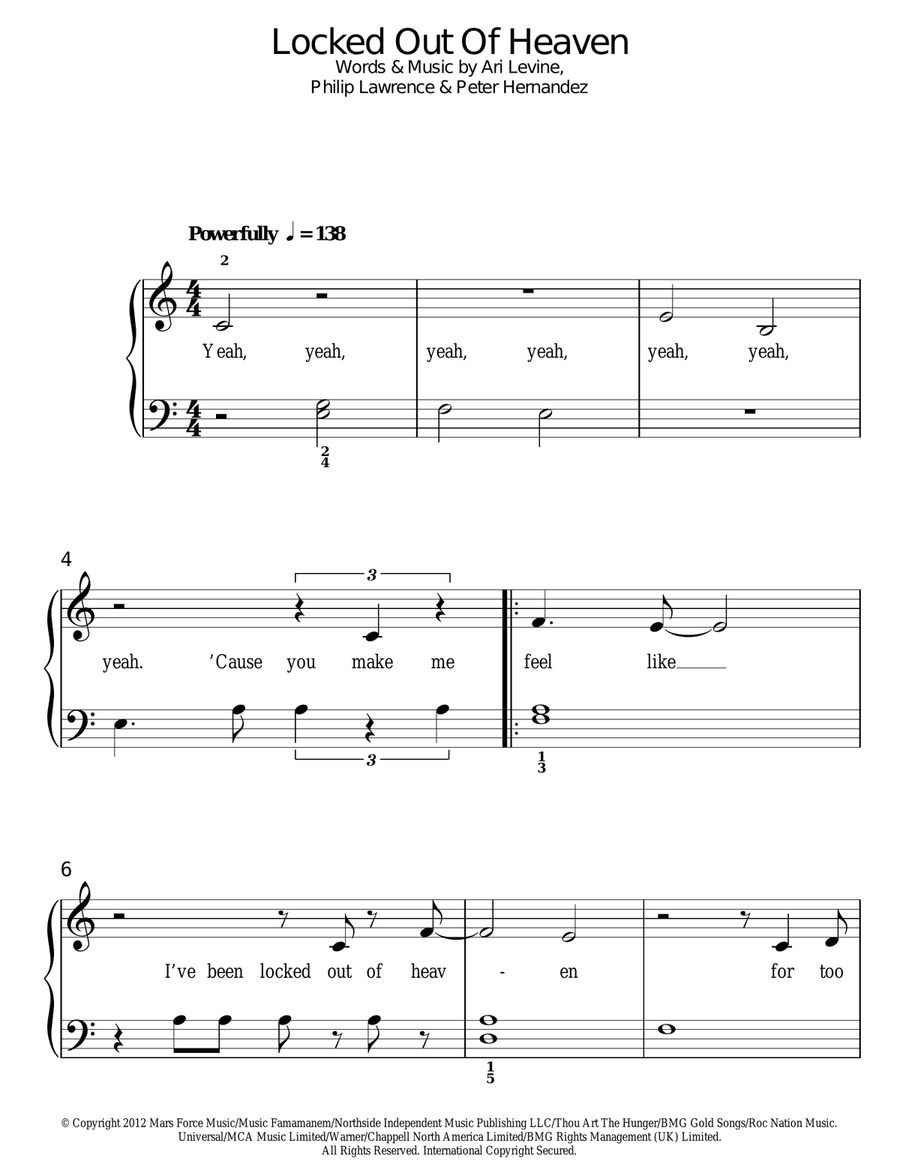 Locked Out Of Heaven Locked Out Of Heaven Easy Piano scores gallery preview page 1