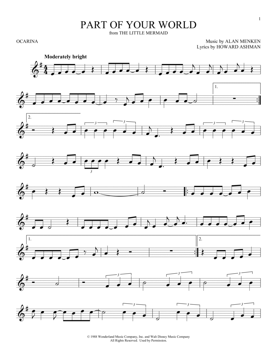 Part Of Your World (from The Little Mermaid) ocarina scores gallery preview page 1