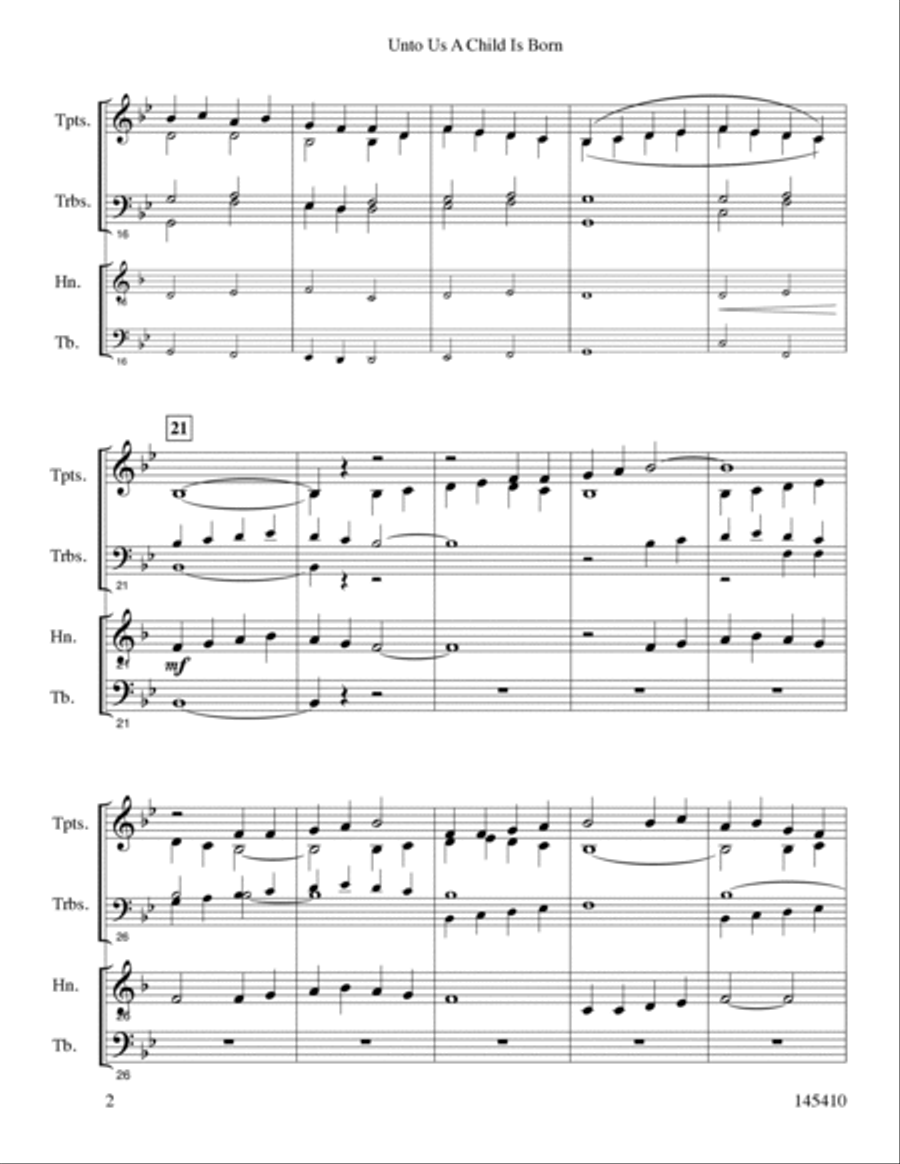 Unto Us A Child Is Born Brass Quartet scores gallery preview page 3