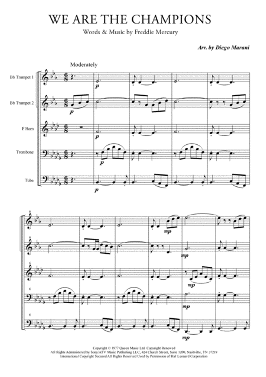 We Are The Champions Brass Ensemble scores gallery preview page 1