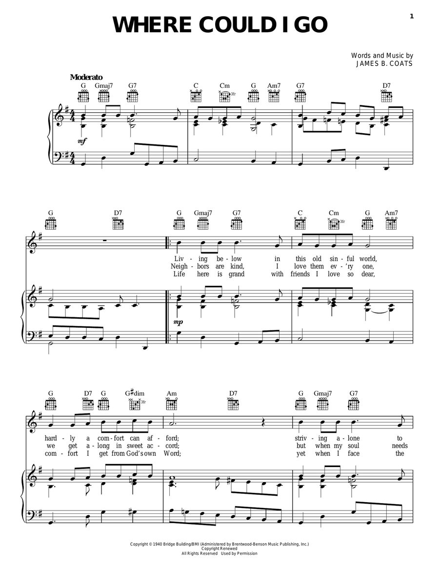 Where Could I Go Piano, Vocal, Guitar scores gallery preview page 1