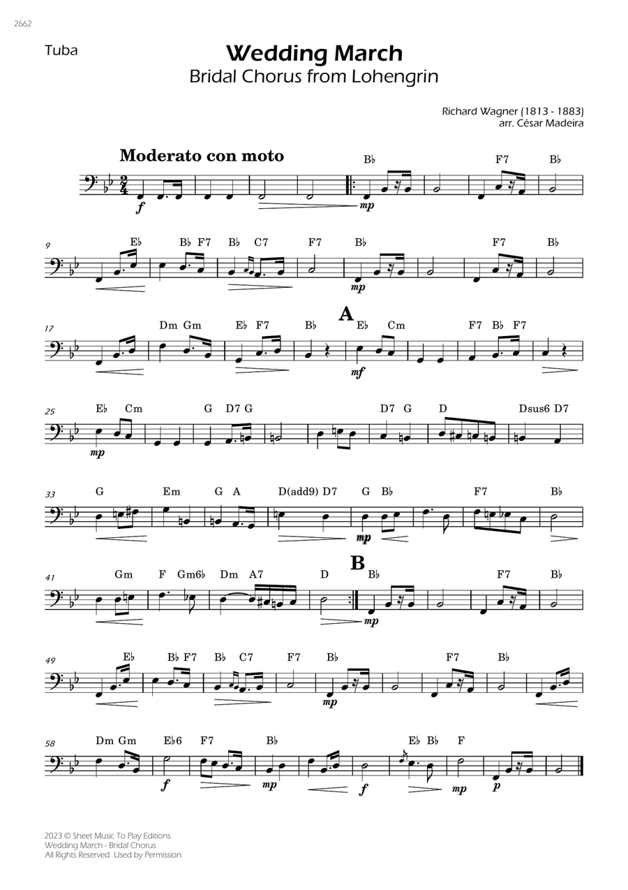 Wedding March (Bridal Chorus) - Tuba Solo - W/Chords Tuba scores gallery preview page 1