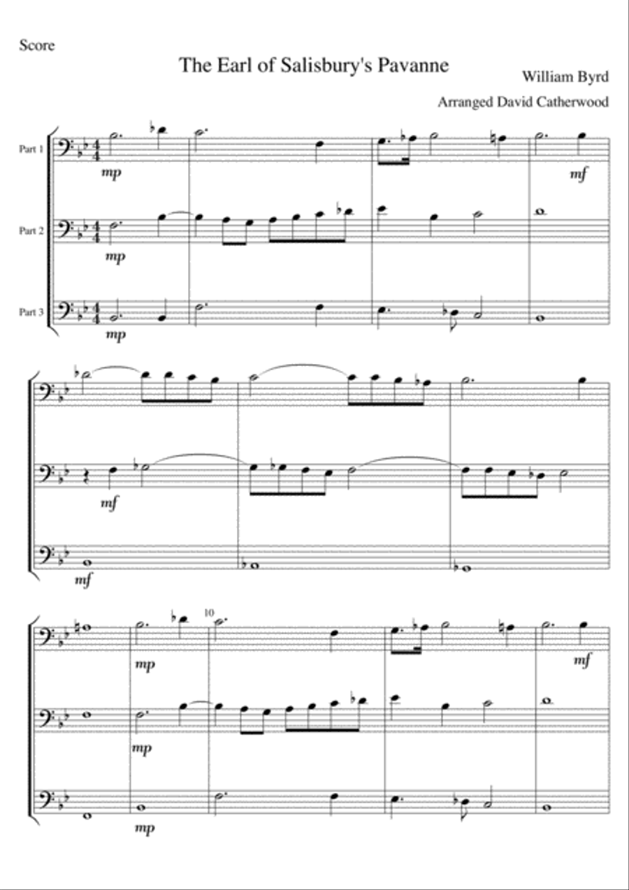 Trombone Trio - Earl of Salisbury's Pavanne by William Byrd arranged by David Catherwood Trombone scores gallery preview page 2