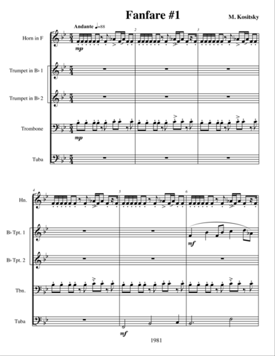 Fanfare #1 Fanfare #1 Brass Ensemble scores gallery preview page 1