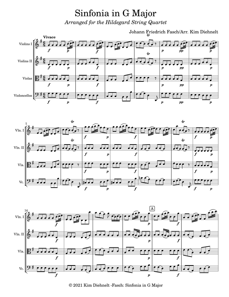Fasch: Sinfonia in G Major (Arr. Diehnelt, for String Quartet) String Quartet scores gallery preview page 2