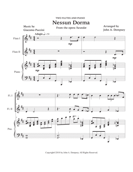 Nessun Dorma (Trio for Two Flutes and Piano) image number null