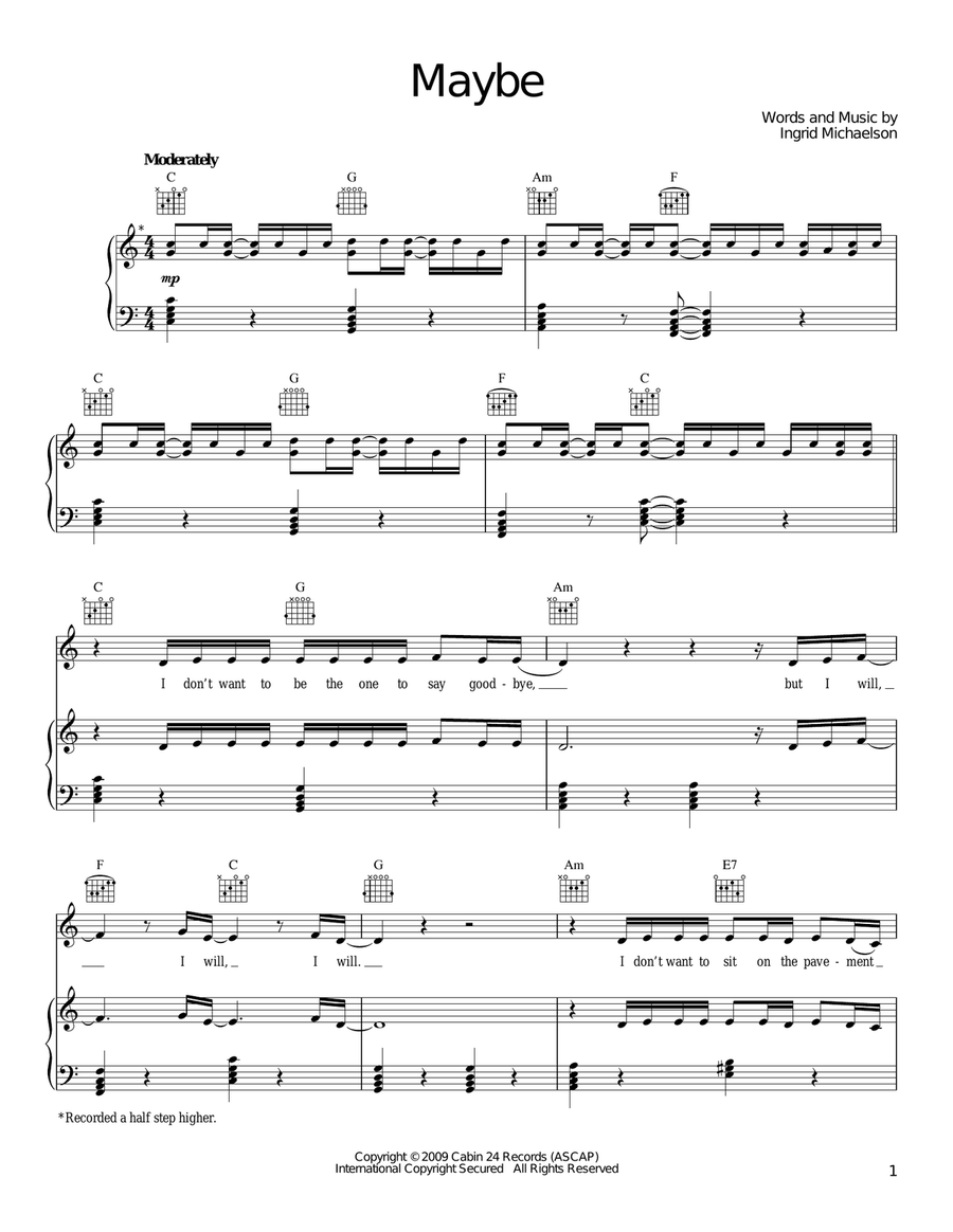 Maybe Piano, Vocal, Guitar scores gallery preview page 1