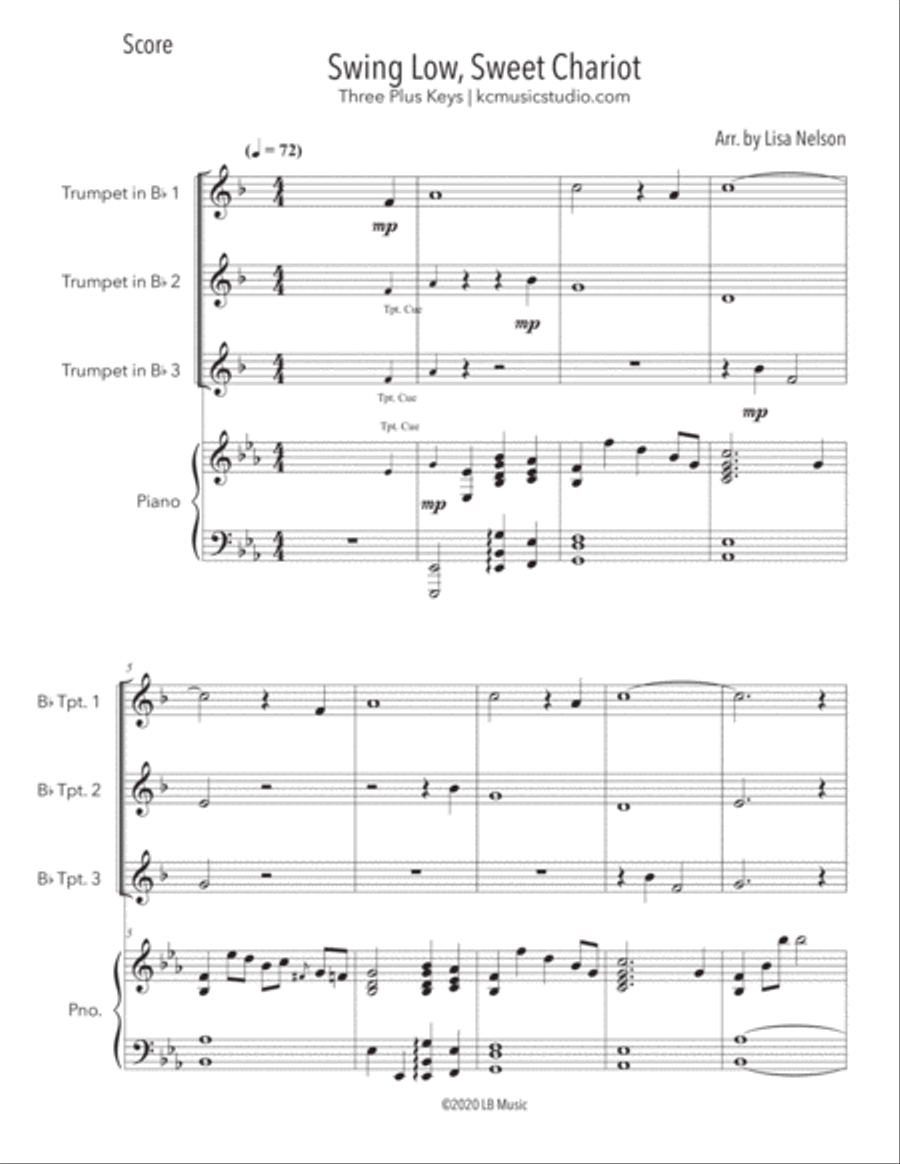 Swing Low, Sweet Chariot - Trumpet Trio with Piano Accompaniment Trumpet Trio scores gallery preview page 2