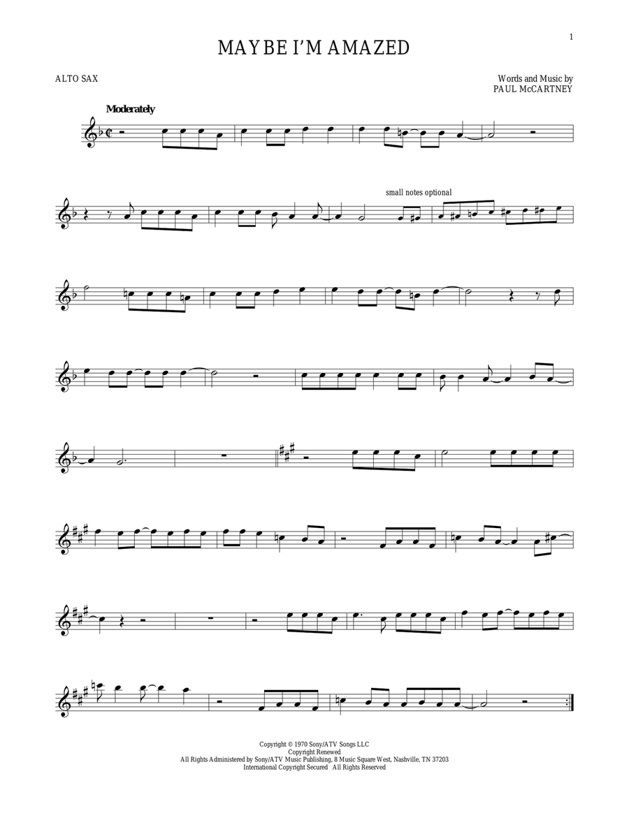 Maybe I'm Amazed Alto Saxophone scores gallery preview page 1