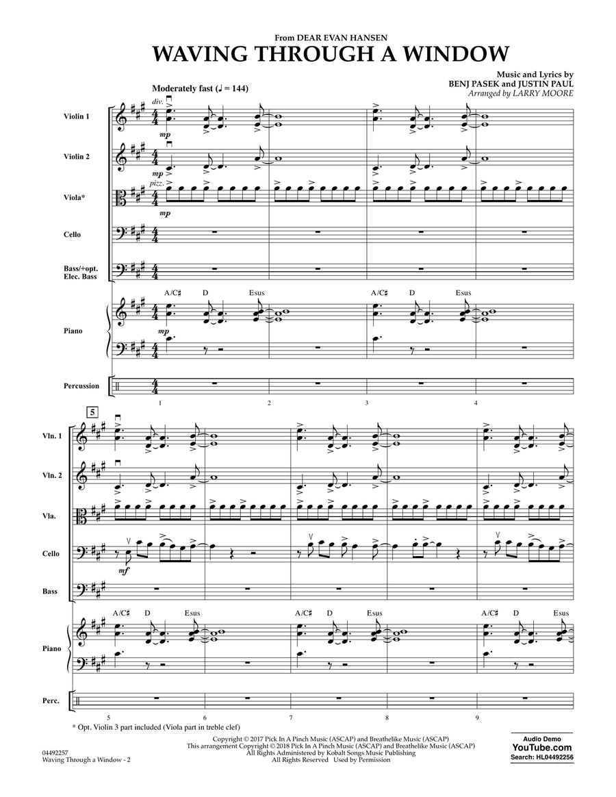 Waving Through a Window (from Dear Evan Hansen) (arr. Larry Moore) - Conductor Score (Full Score) String Orchestra scores gallery preview page 2