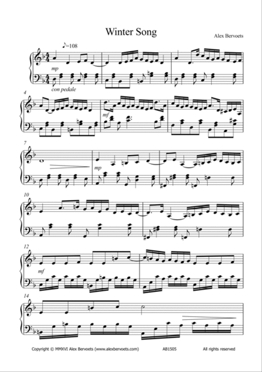Winter Song Piano Solo scores gallery preview page 2