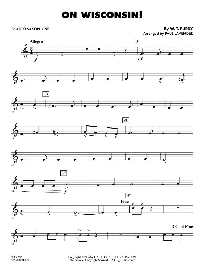 On Wisconsin! - Eb Alto Saxophone Concert Band scores gallery preview page 1