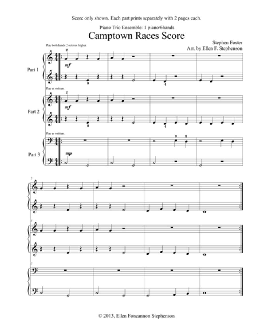 Camptown Races Trio (1P/6H) Easy Piano scores gallery preview page 1