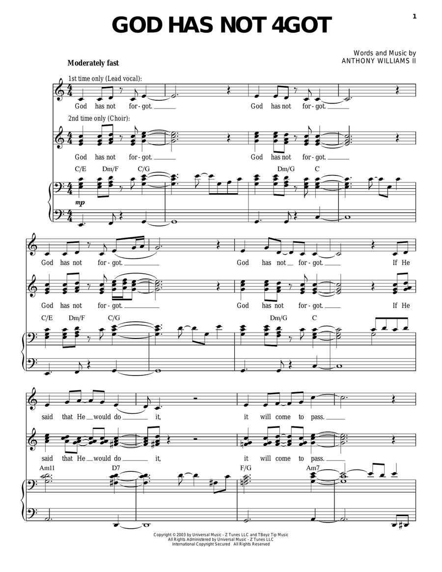 God Has Not 4Got God Has Not 4Got Piano, Vocal, Guitar scores gallery preview page 1