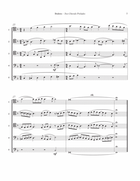 Two Chorale Preludes from Op. 122 for Five Trombones