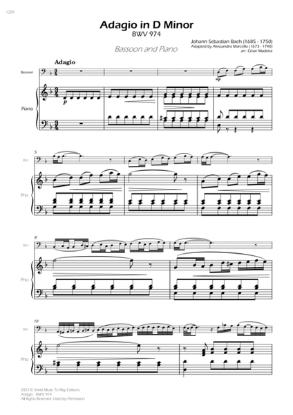 Adagio (BWV 974) - Bassoon and Piano (Full Score and Parts) image number null