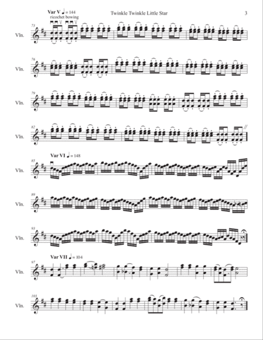 Twinkle Twinkle Little Star Variations for Violin Solo Violin Solo scores gallery preview page 3