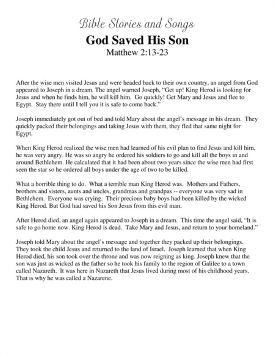 God Saved His Son (Bible Stories and Songs) Piano, Vocal, Guitar scores gallery preview page 1