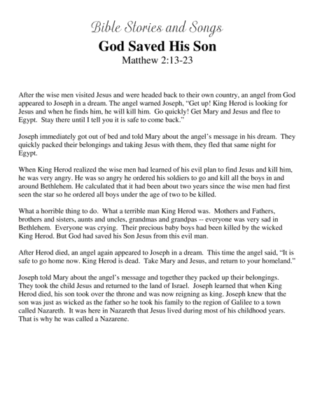 God Saved His Son (Bible Stories and Songs) by Sharon Wilson Piano, Vocal, Guitar - Digital Sheet Music