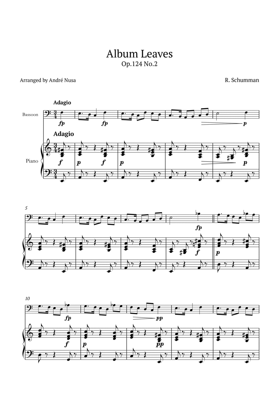 Album Leaves Op.124 No.2 Bassoon scores gallery preview page 1