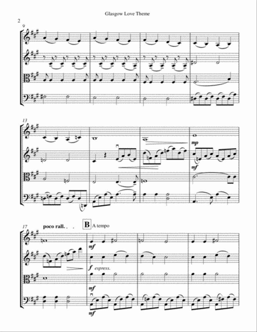 Glasgow Love Theme Glasgow Love Theme String Quartet scores gallery preview page 3