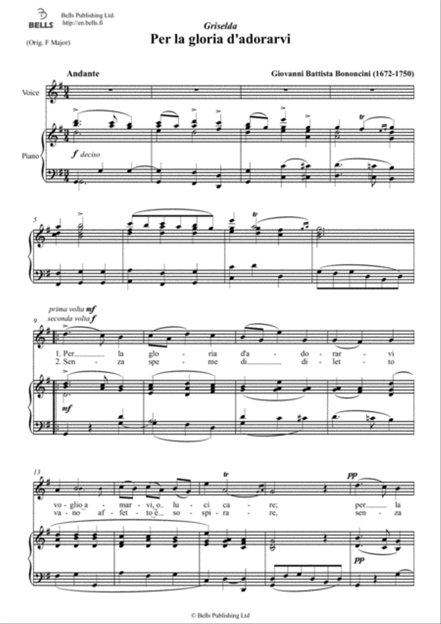 Per la gloria d'adorarvi (G Major) Voice Solo scores gallery preview page 1