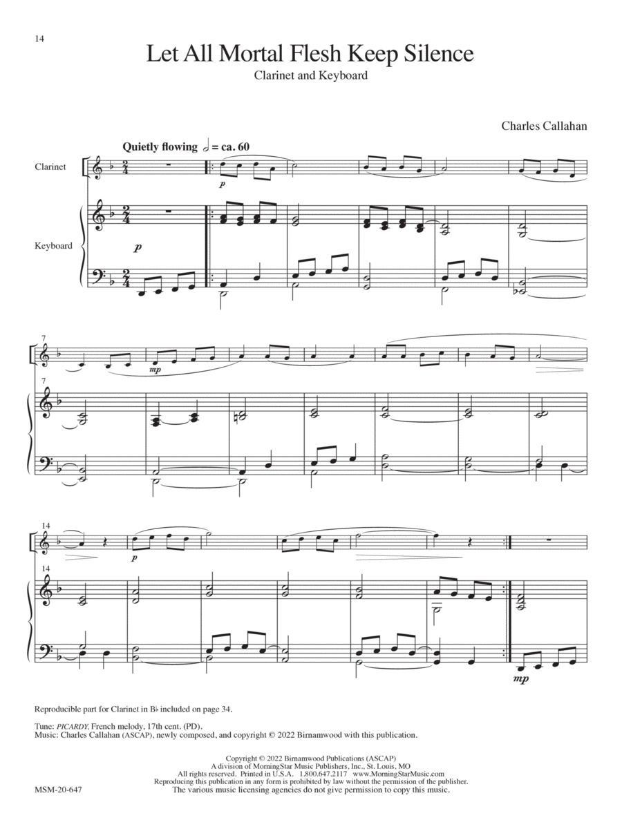 Let All Mortal Flesh Keep Silence Clarinet scores gallery preview page 1