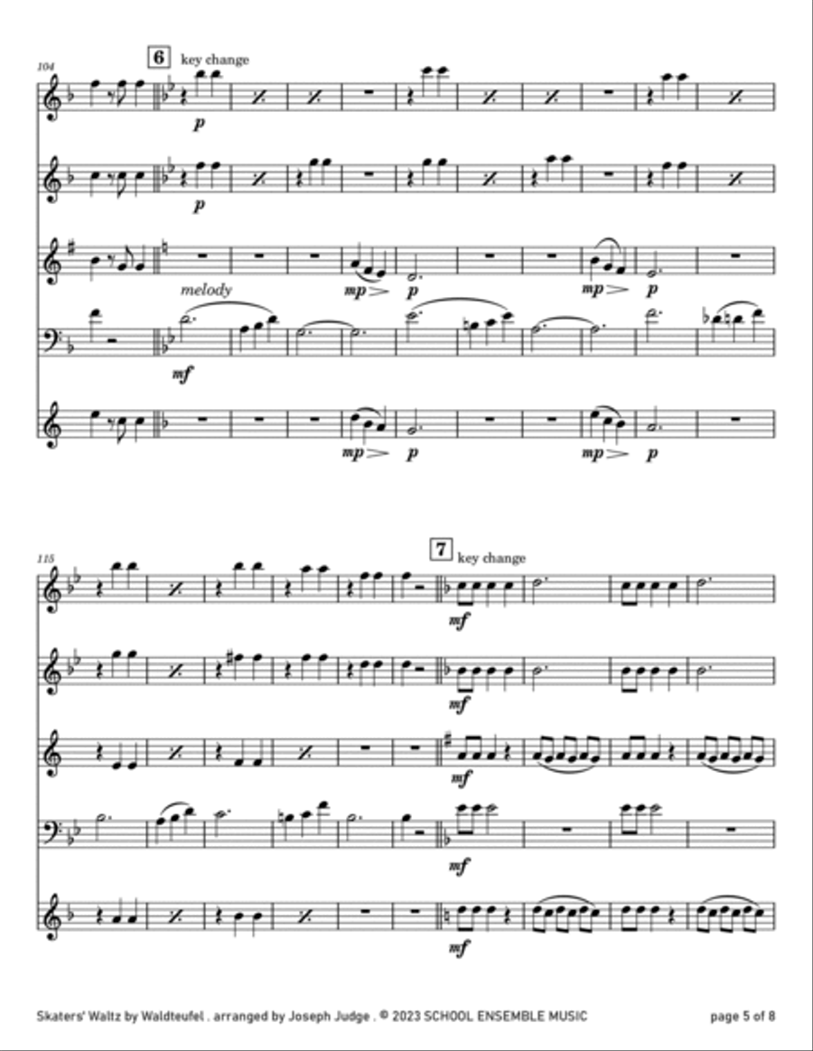 Skaters' Waltz by Waldteufel for Woodwind Quartet in Schools Woodwind Quartet scores gallery preview page 5