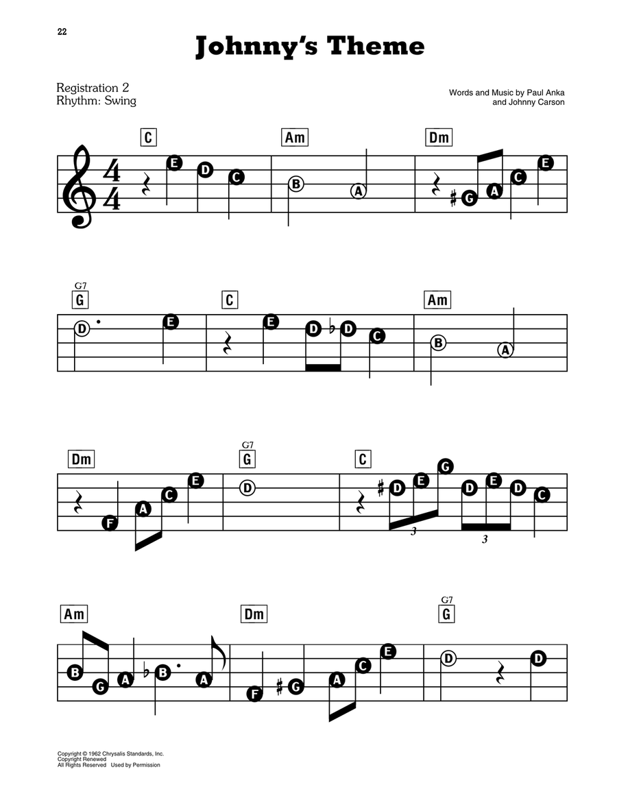 Johnny's Theme Electronic Keyboard scores gallery preview page 1