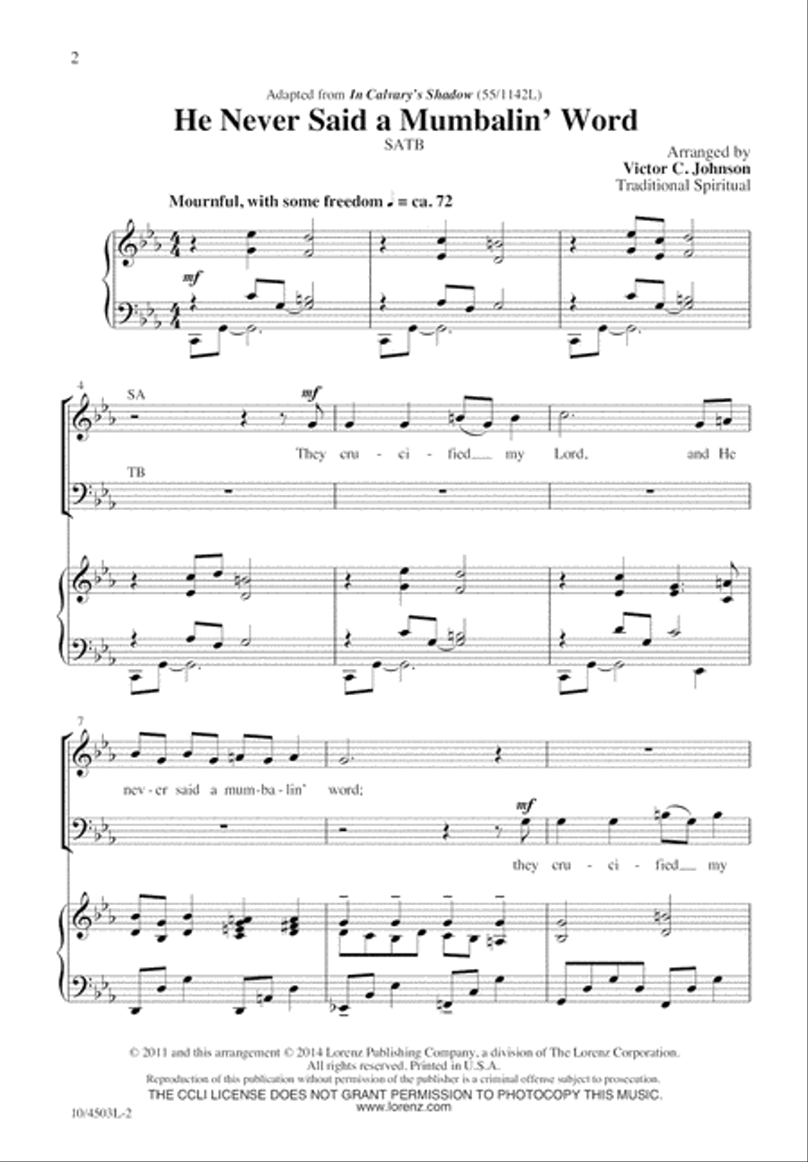 He Never Said a Mumbalin' Word 4-Part scores gallery preview page 2