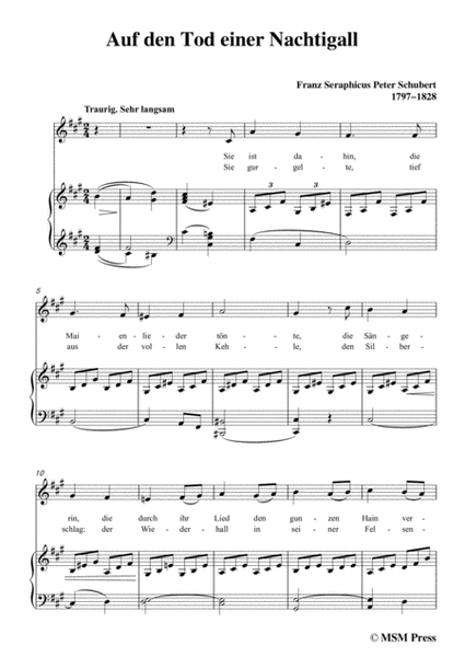 Schubert-Auf den Tod einer Nachtigall,in f sharp minor,for Voice&Piano image number null
