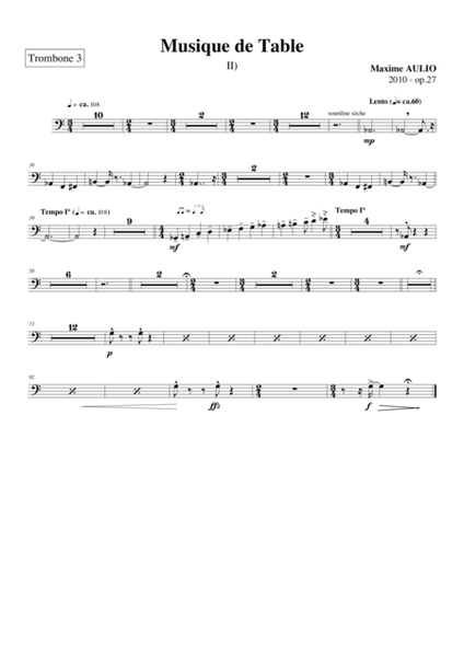 Musique de Table (Tafelmusik), for jazz quartet & wind band - 2nd movement - set of parts