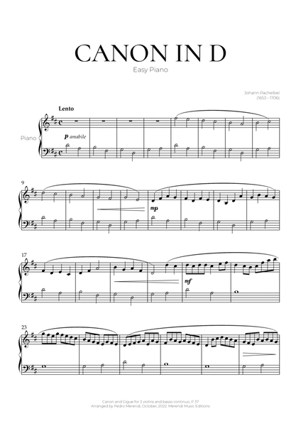 Canon in D (Easy Piano) - Johann Pachelbel image number null