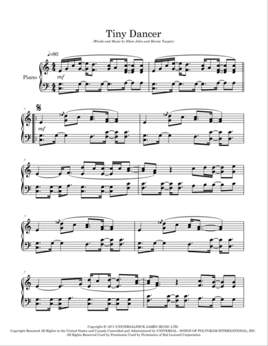 Tiny Dancer Piano Solo scores gallery preview page 2